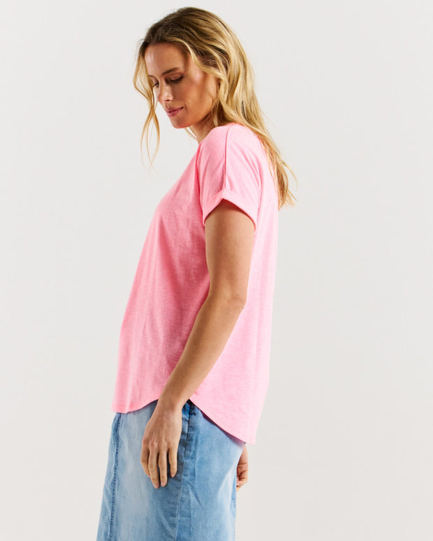 Betty Basics Hailey Short Sleeve Tee - Bright Pink