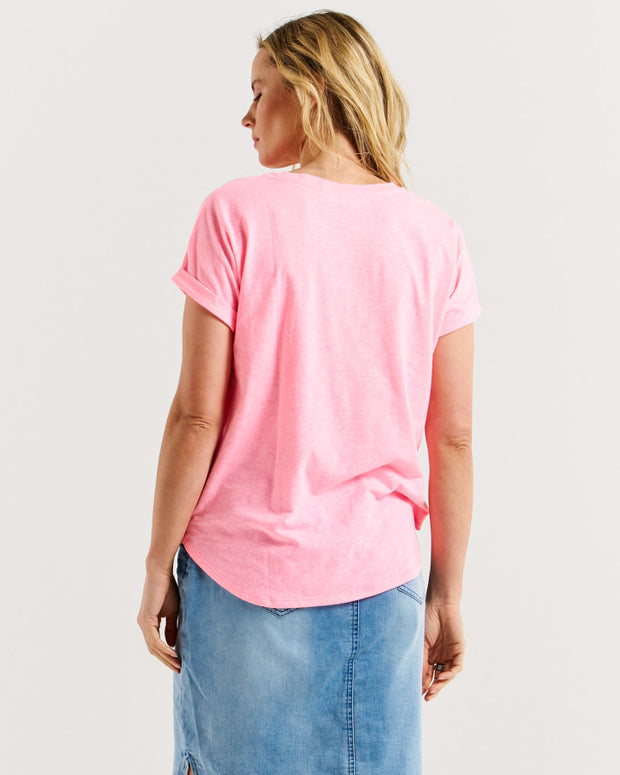 Betty Basics Hailey Short Sleeve Tee - Bright Pink