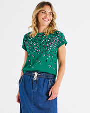 Betty Basics Hailey Short Sleeve Tee - Green Animal Print