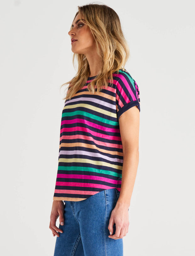 Betty Basics Hailey Short Sleeve Tee - Rainbow Stripe