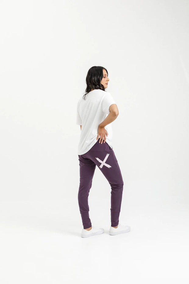 Home-lee Apartment Pants - Plum With Pastel Pink X