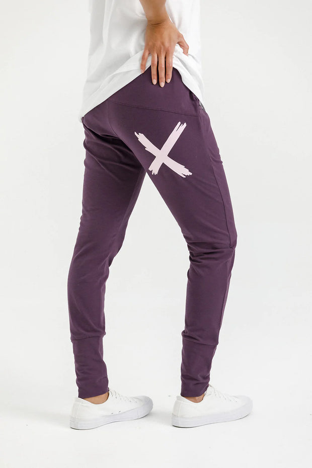 Home-lee Apartment Pants - Plum With Pastel Pink X