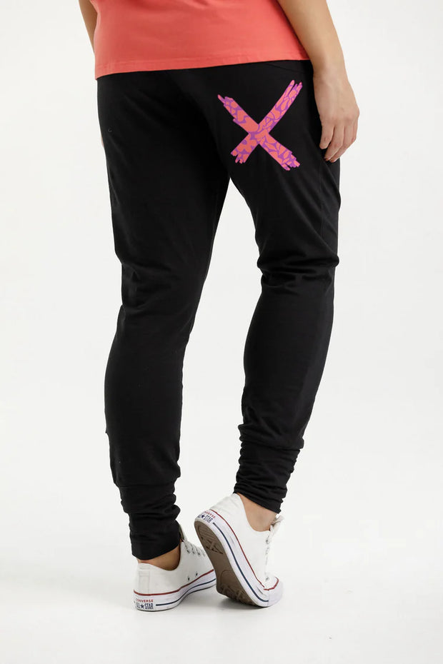 Home-lee Apartment Pants - Black with Sunset Floral X