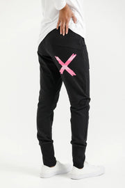 Home-lee Winter Weight Apartment Pants - Black With Irregular Pink Stripe X