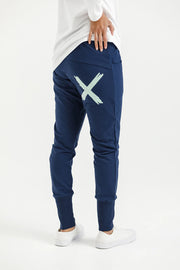 Home-lee Winter Weight Apartment Pants - Indigo Blue with Seafoam X