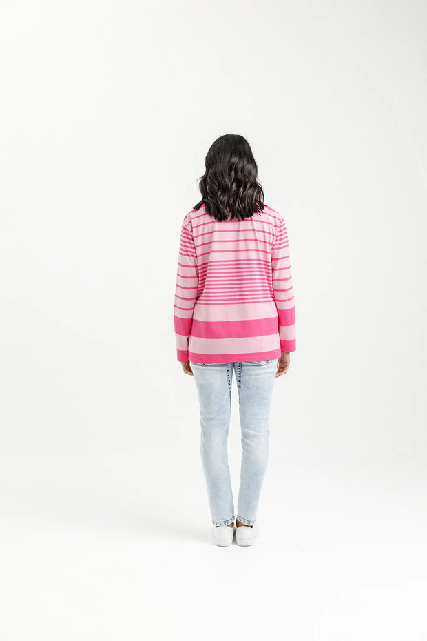 Home-lee Long Sleeve Chris Tee - Irregular Pink Stripe with Pastel Pink X