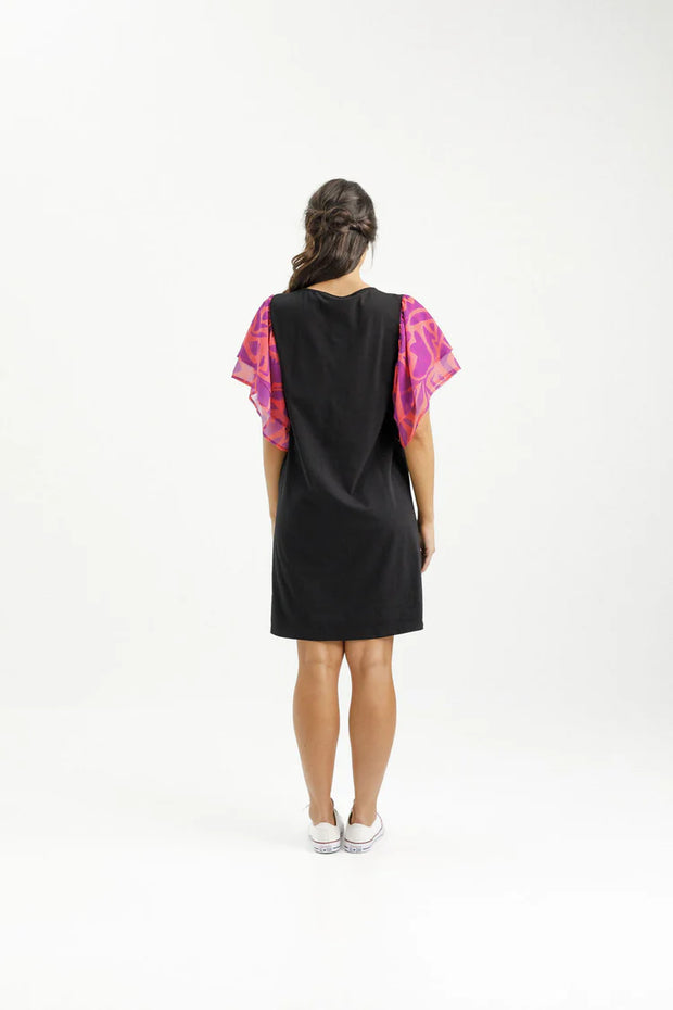 Home-lee Lola Dress - Black with Sunset Floral Sleeves