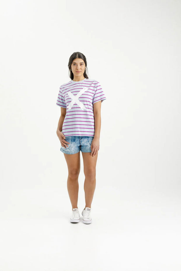 Home-lee Chris Tee - Orchid Stripe with White X