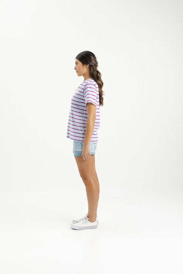 Home-lee Chris Tee - Orchid Stripe with White X