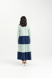 Home-lee Long Sleeve Kendall Dress - Seafoam and Indigo Blue