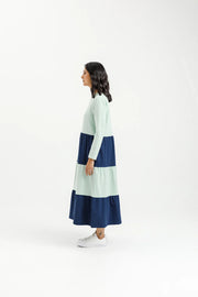 Home-lee Long Sleeve Kendall Dress - Seafoam and Indigo Blue