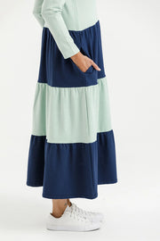 Home-lee Long Sleeve Kendall Dress - Seafoam and Indigo Blue