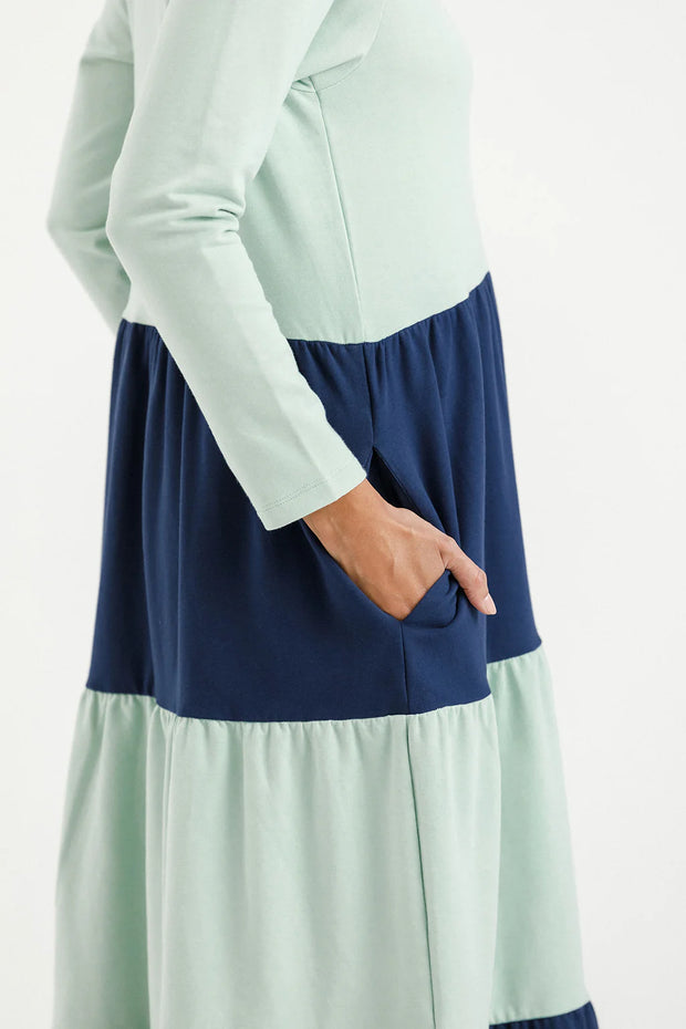 Home-lee Long Sleeve Kendall Dress - Seafoam and Indigo Blue