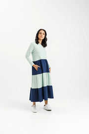 Home-lee Long Sleeve Kendall Dress - Seafoam and Indigo Blue