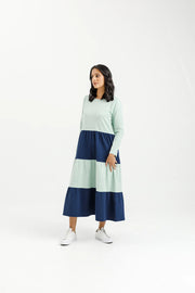 Home-lee Long Sleeve Kendall Dress - Seafoam and Indigo Blue