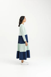 Home-lee Long Sleeve Kendall Dress - Seafoam and Indigo Blue