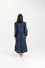 Home-lee Long Sleeve Khloe Dress - Indigo Blue