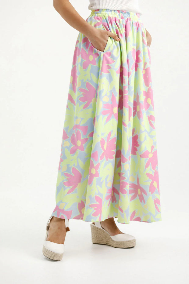 Home-lee X Label Elise Skirt - Lime Daises