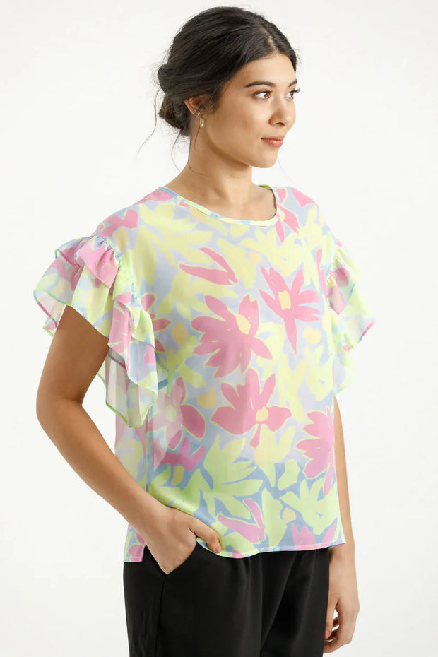 Home-lee X Label Evelyn Blouse - Lime Daises