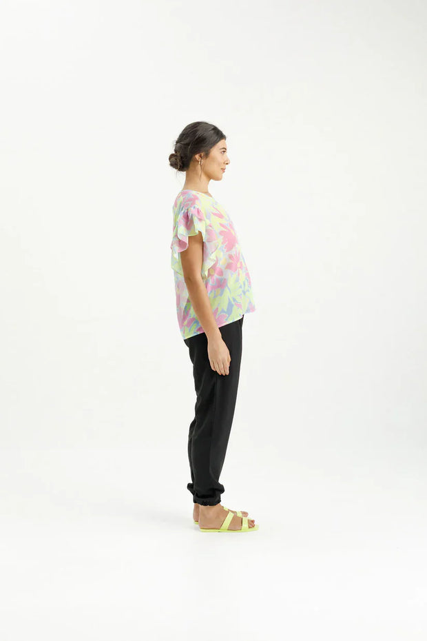 Home-lee X Label Evelyn Blouse - Lime Daises