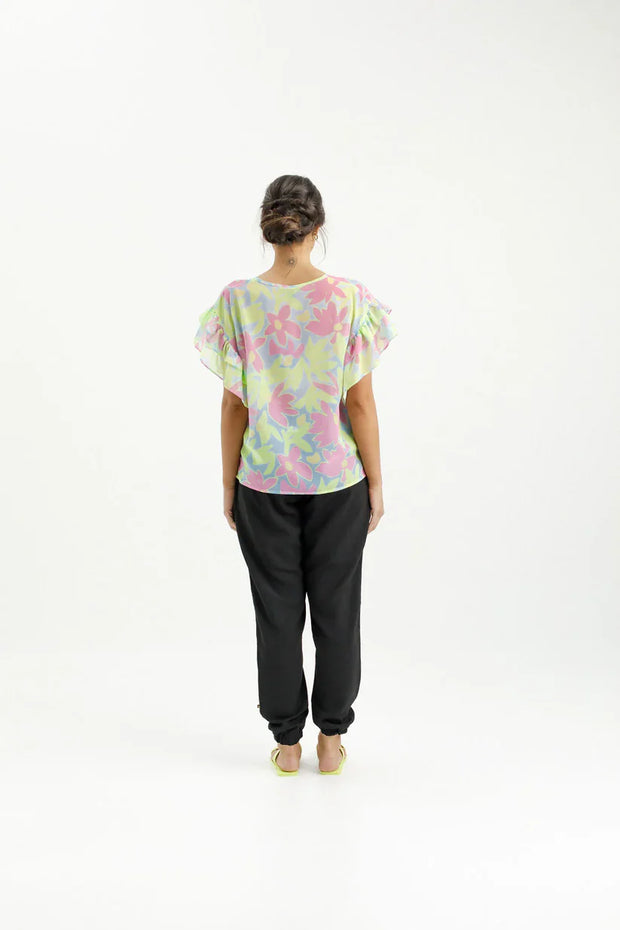 Home-lee X Label Evelyn Blouse - Lime Daises