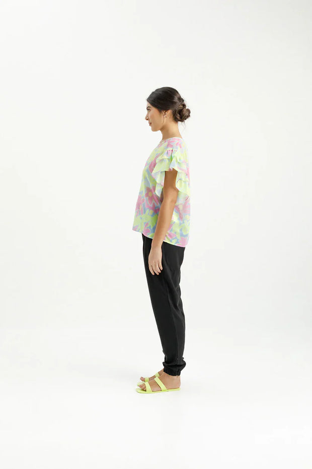 Home-lee X Label Evelyn Blouse - Lime Daises