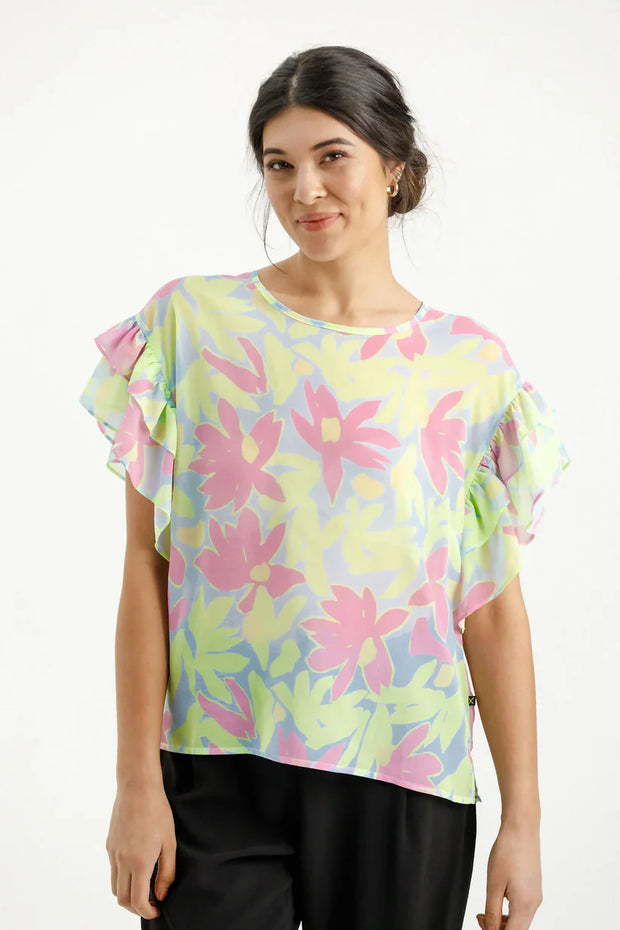 Home-lee X Label Evelyn Blouse - Lime Daises