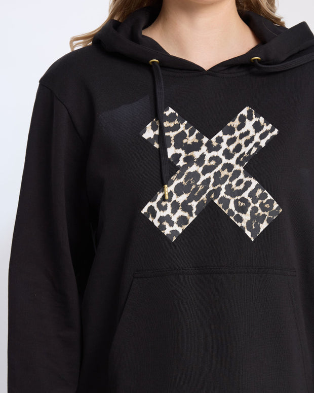 Stella + Gemma Hoodie - Black Leopard Cross
