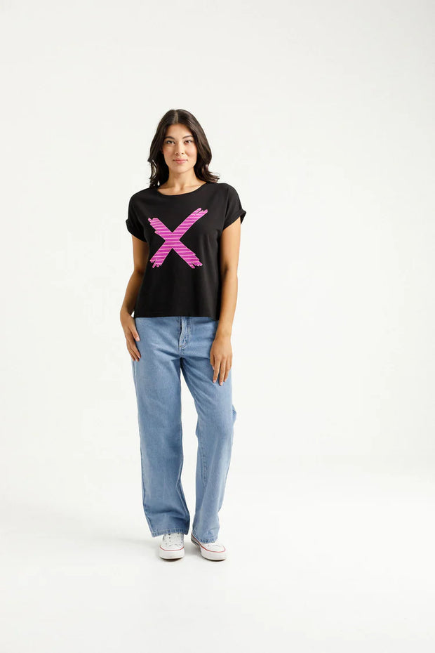 Home-lee Jackie Tee - Black With Candy Stripe