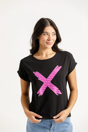 Home-lee Jackie Tee - Black With Candy Stripe