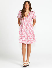 Sass Jemima Front Wrap Mini Dress - Pink Paisley