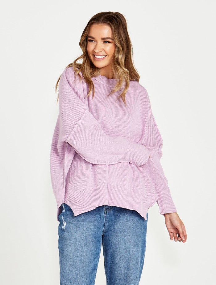 Sass Leora Oversized Relaxed Knit Jumper - Lilac – OFF THE RAC