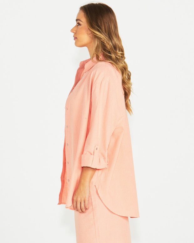 Sass Liberty Shirt - Neon Peach White Stripe