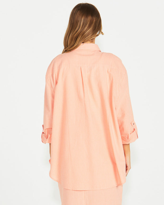 Sass Liberty Shirt - Neon Peach White Stripe