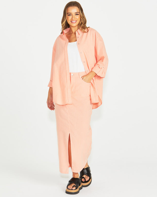 Sass Liberty Shirt - Neon Peach White Stripe