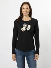Stella + Gemma Long Sleeve T-shirt - Black Folk Floral