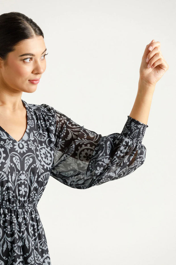 Home-lee X Label Long Sleeve Greta Dress - Damask