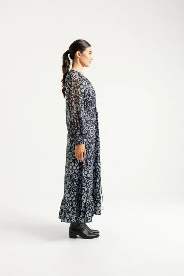 Home-lee X Label Long Sleeve Greta Dress - Damask