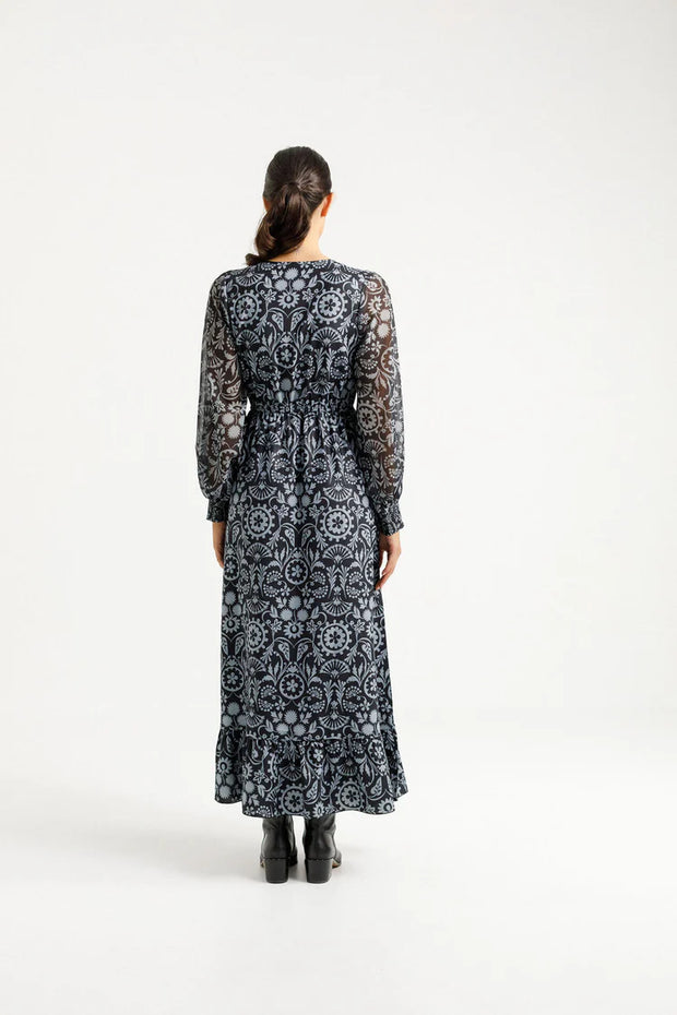 Home-lee X Label Long Sleeve Greta Dress - Damask