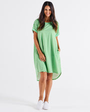 Betty Basics Maxine T-Shirt Dress - Green Tea/Cornflower Stripe