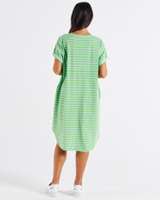 Betty Basics Maxine T-Shirt Dress - Green Tea/Cornflower Stripe