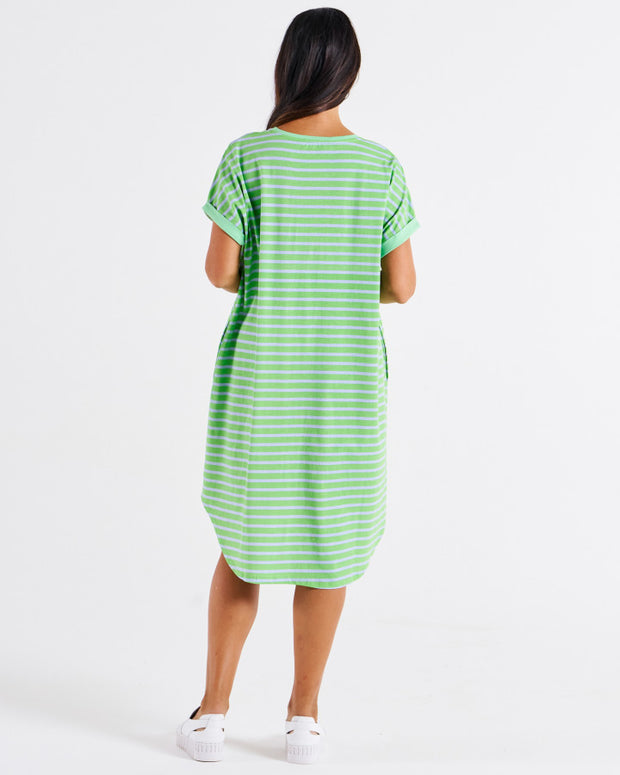 Betty Basics Maxine T-Shirt Dress - Green Tea/Cornflower Stripe