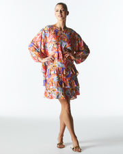 Fate + Becker Midsummer Ruffle Long Sleeve Mini Dress- Sunset Palm