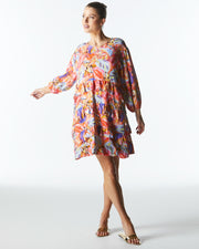 Fate + Becker Midsummer Ruffle Long Sleeve Mini Dress- Sunset Palm