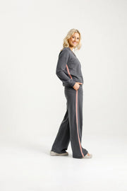 Home-lee Palazzo Pants - Graphite With Blossom Velvet Ribbon