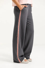 Home-lee Palazzo Pants - Graphite With Blossom Velvet Ribbon
