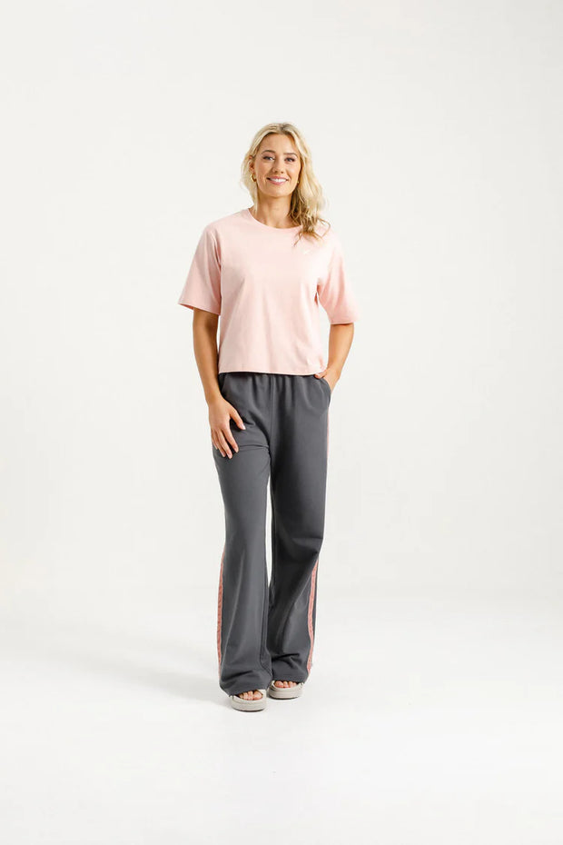 Home-lee Palazzo Pants - Graphite With Blossom Velvet Ribbon