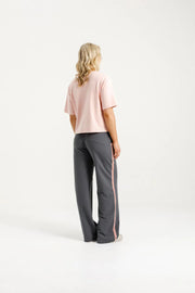 Home-lee Palazzo Pants - Graphite With Blossom Velvet Ribbon
