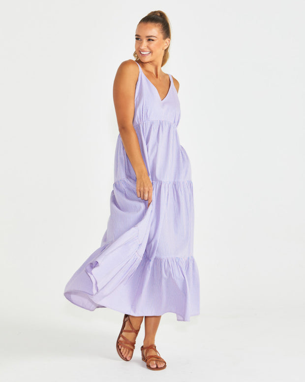 Sass Phillipa Tiered Maxi Dress - Blue/Pink Gingham