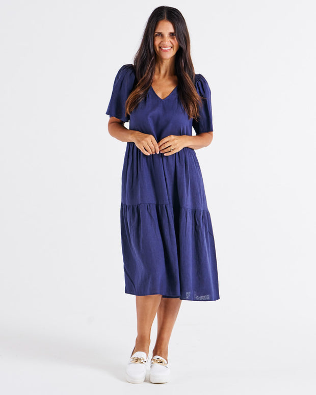 Betty Basics Regina Linen Dress - Navy